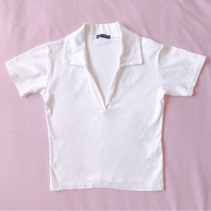 Brandy Melville | White V-neck Collar Polo Shirt